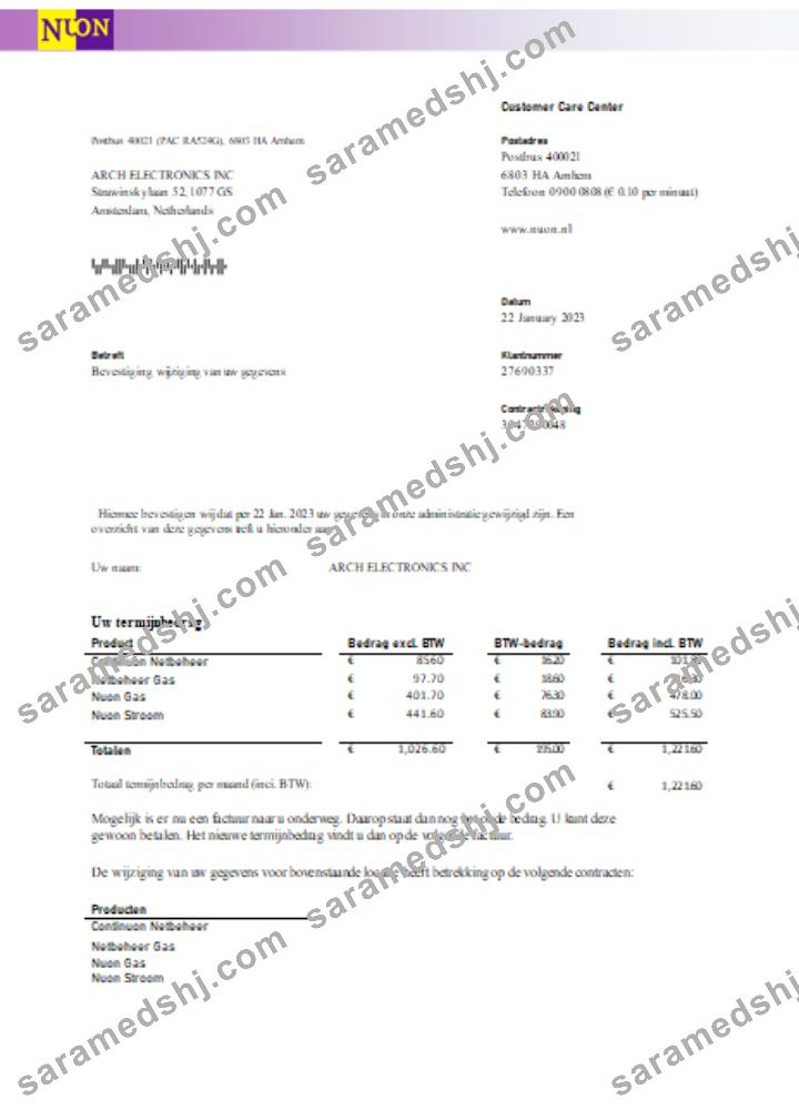 NUON gas utility business bill SCR
